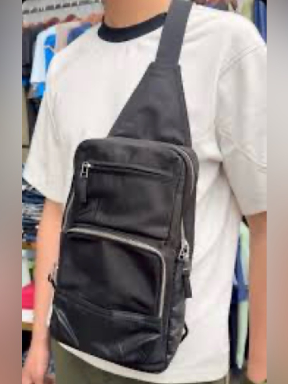 Calvin Klein Black Men's Sling Bag with Silver Zippers - Picture 8 of 8